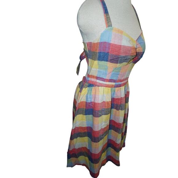 ModCloth Pink Floral Madras Dress – Sleeveless V-Neck Cottagecore Midi – Medium - Picture 7 of 11